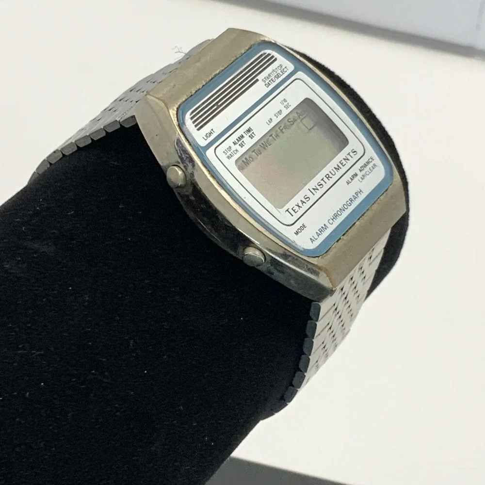 Vintage Texas Instruments Alarm Chronograph Digital Watch Silver Tone for Parts